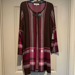 Kasper Women's Brown and Burgundy Striped Cardigan